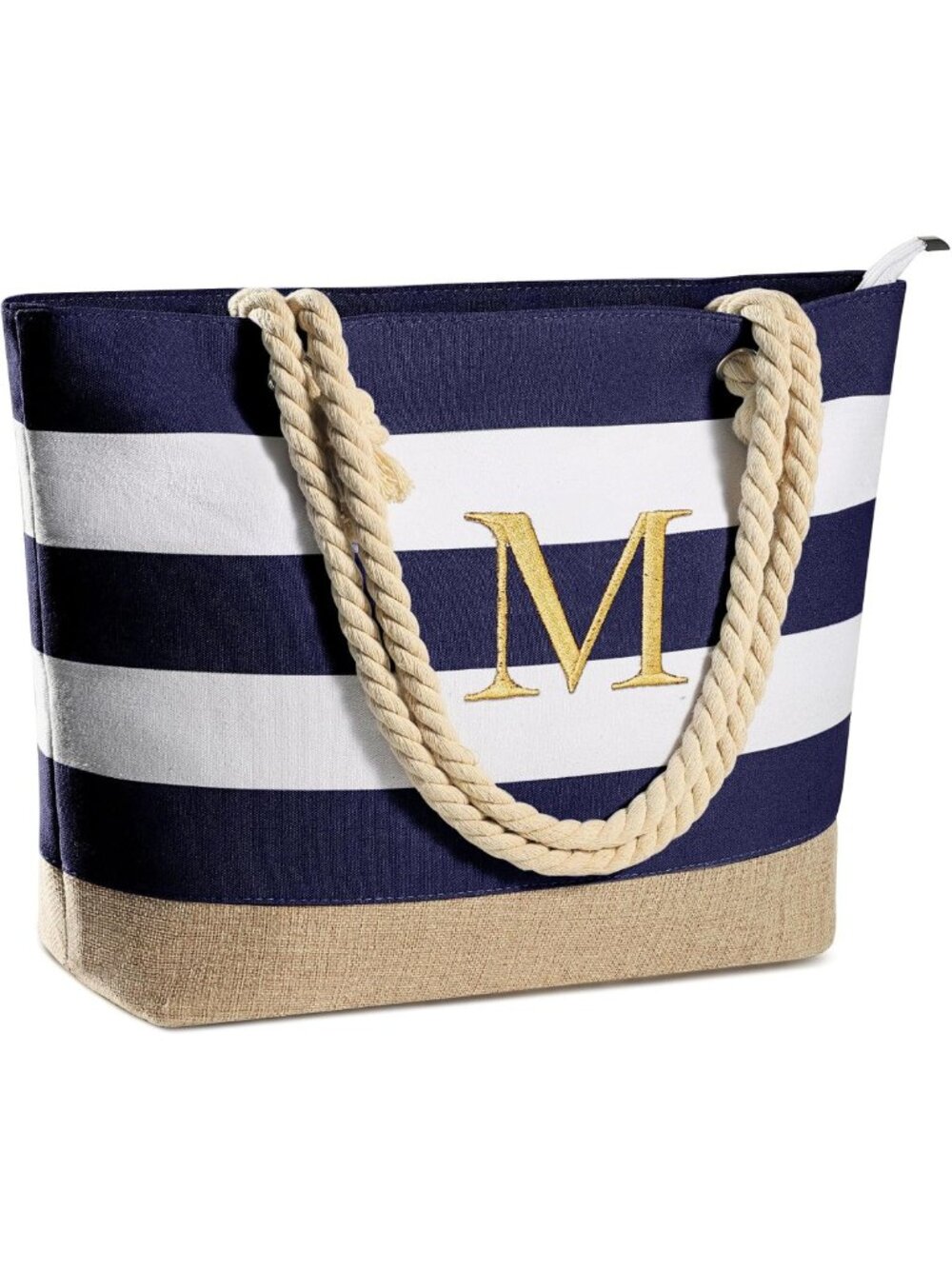 Waterproof Canvas Beach Tote Bag with Zipper - Stylish Travel Essential
